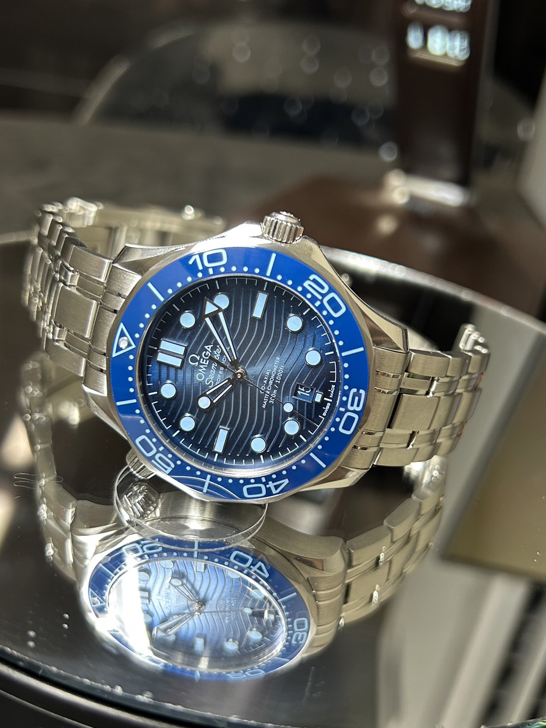 OMEGA シーマスター 自動巻き 防水 ブルー 文字盤 - 腕時計(アナログ)